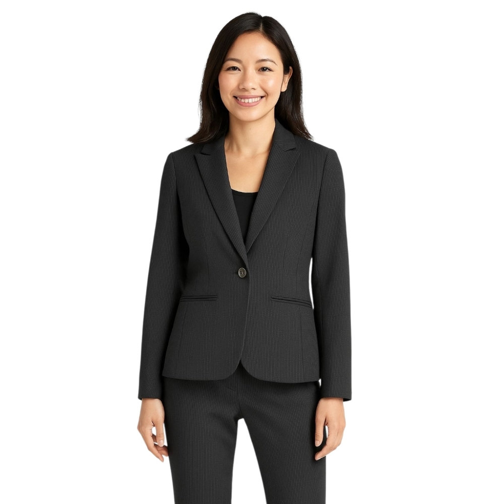 Ann Taylor Black Pinstripe One-Button Blazer